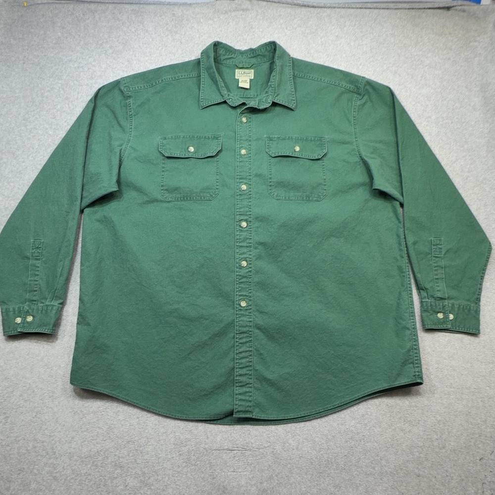 LL Bean Sunwashed Canvas Shirt Mens XXL Green Long Sleeve Button Outdoor Work
